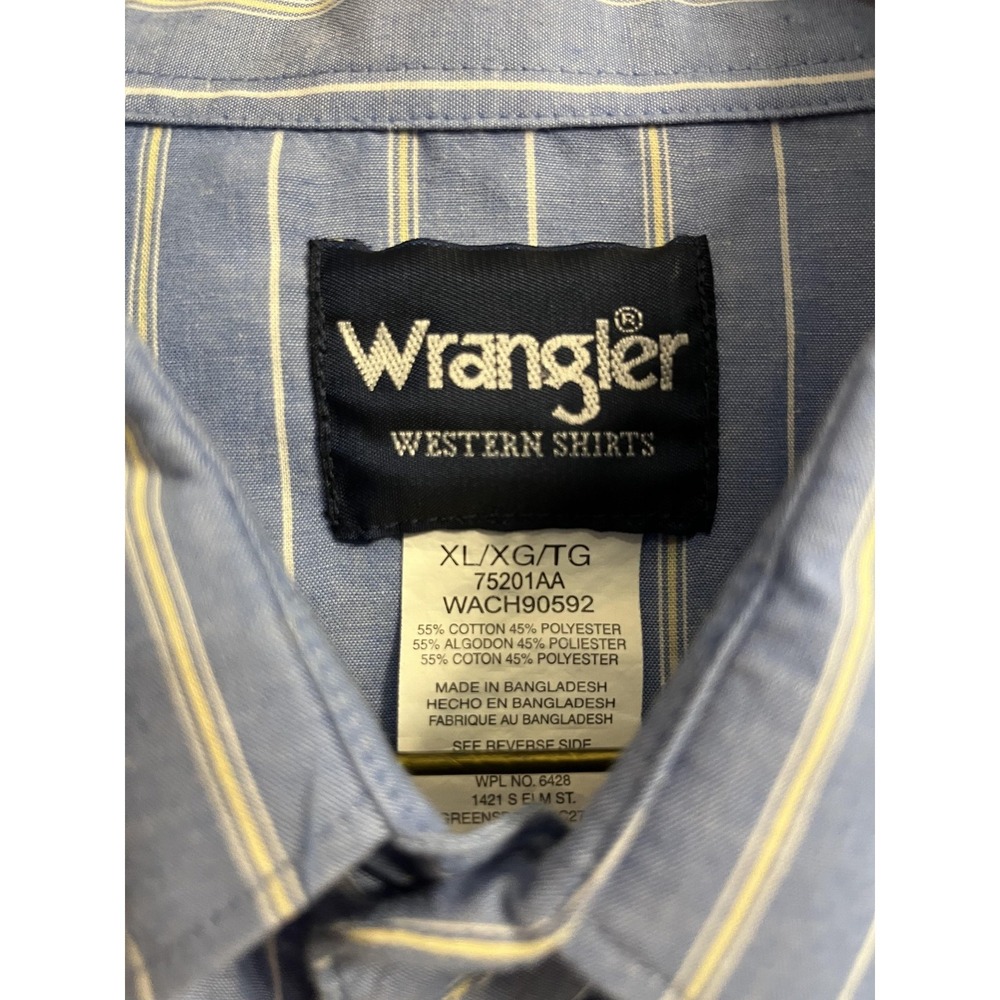 Wrangler Shirt Mens XL Blue Striped Western Pearl Snap Long Sleeve Casual Cowboy - Picture 2 of 6